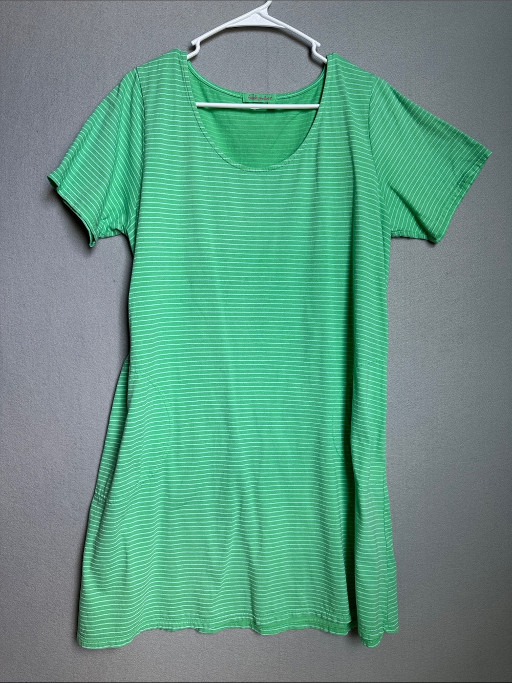 fresh produce Womens Short Sleeve Mint Green Striped Scoop Neck Dress L Pockets